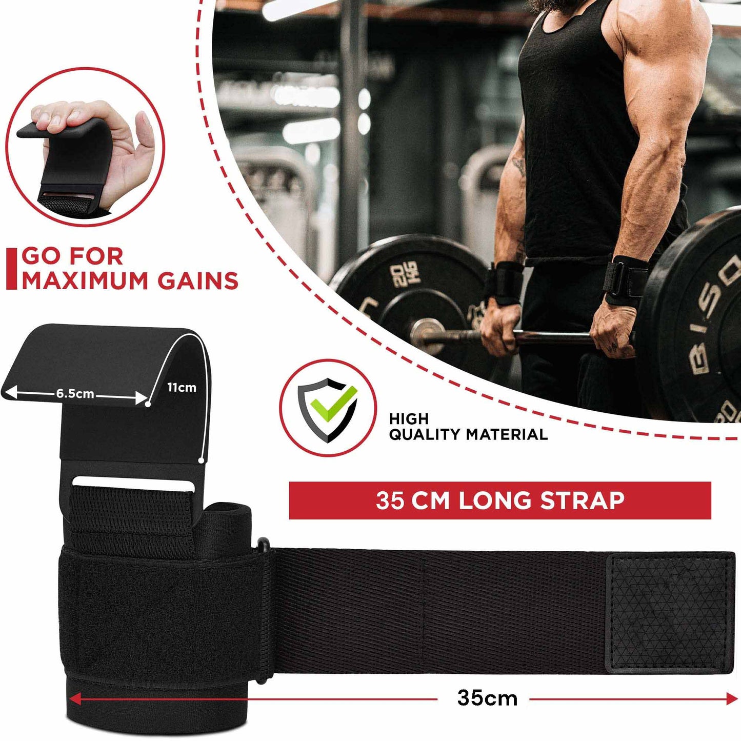 Pair Weight Lifting Hooks Straps Grip Wrist Wrap Support Powerlifting Deadlift Pull Up
