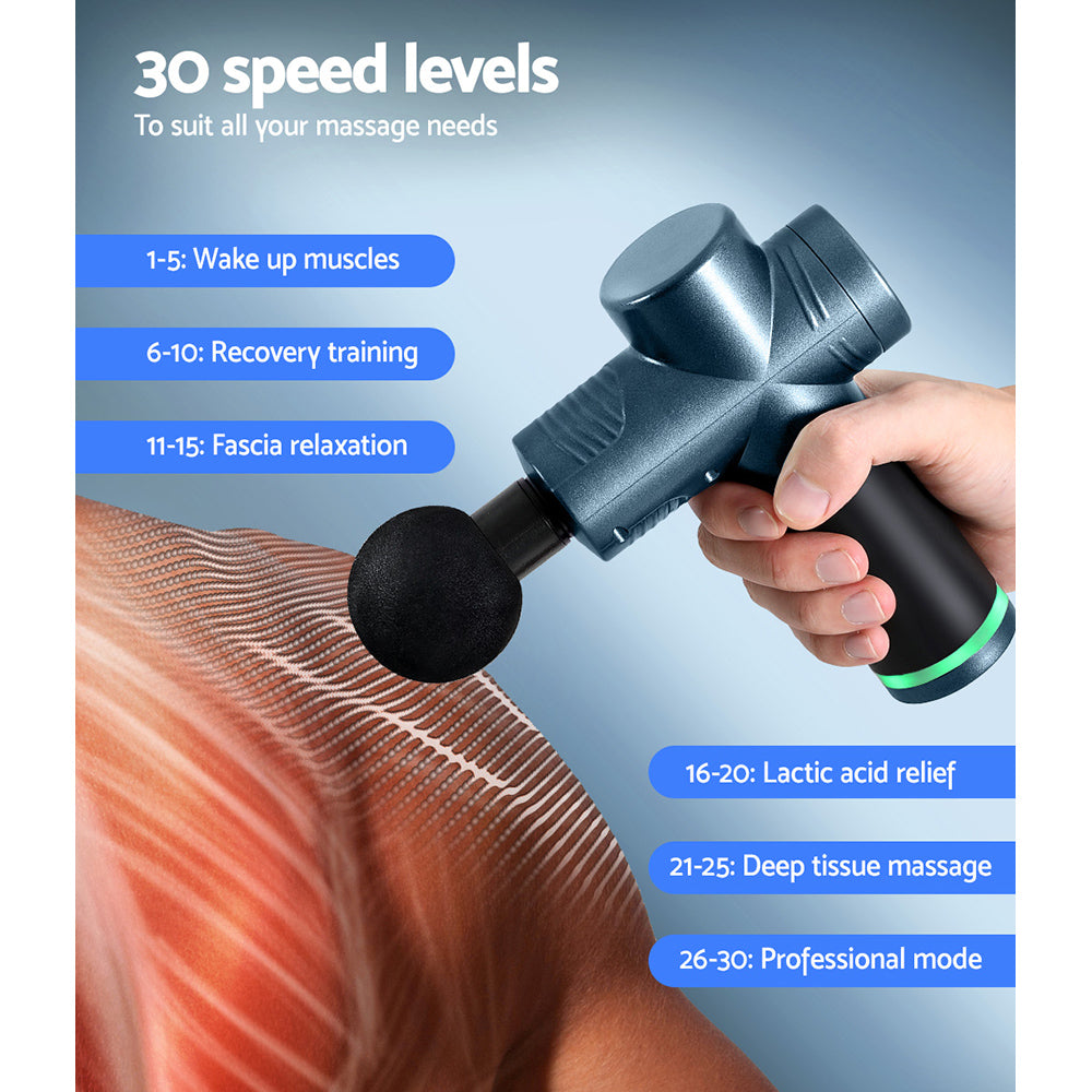 Everfit 30 Speed Massage Gun 4 Head Vibration Muscle Massager Percussion Relief Blue