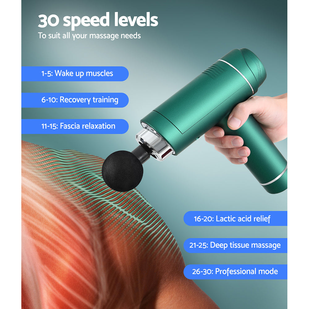Everfit 30 Speed Massage Gun 6 Head Vibration Muscle Massager Percussion Relief Green