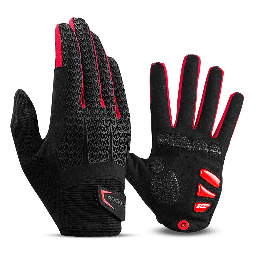 Full Finger MTB Gloves Large Size for Mountain Road Bike Breathable Red Rockbros Unisex Device Friendly Finger Material Anti Slip